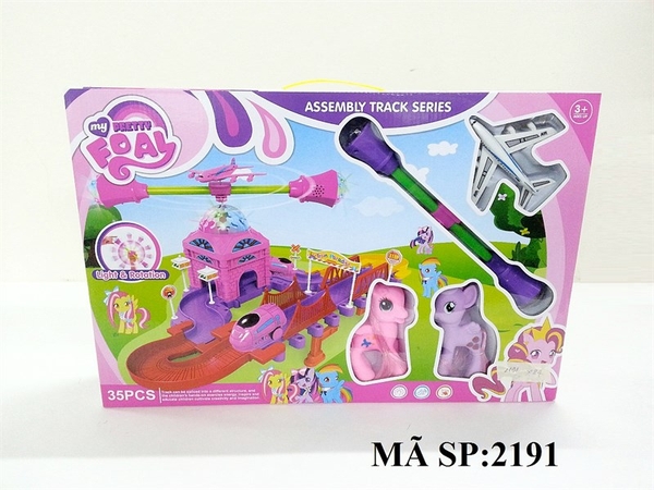 2191 HỘP ĐƯỜNG RAY CẦU VỒNG PIN + CHÂU XOAY+ MÁY BAY + 2C NGỰA PONY
