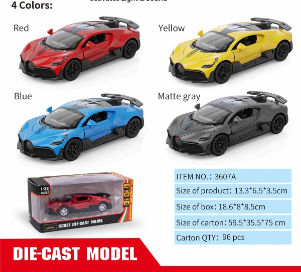 3607A  HỘP XE HƠI BUGATTI MÔ HÌNH PIN NÚT ĐÈN MỞ CỬA