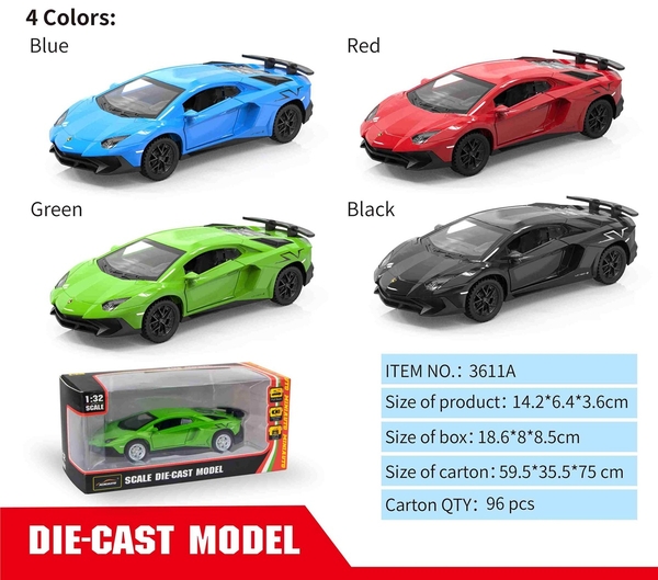 3611A  HỘP XE HƠI LAMBORGHINI MÔ HÌNH PIN NÚT ĐÈN MỞ CỬA