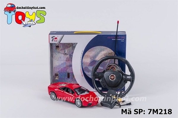 7M218 HỘP XE HƠI ĐK CÓ SẠC LAMBORGHINI, VÔ LĂNG TRÒN BẤM TL 1:20