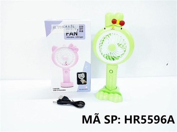 HR5596A HỘP QUẠT BÀN PIN THỎ ĐÈN + ĐẾ + SẠC USB