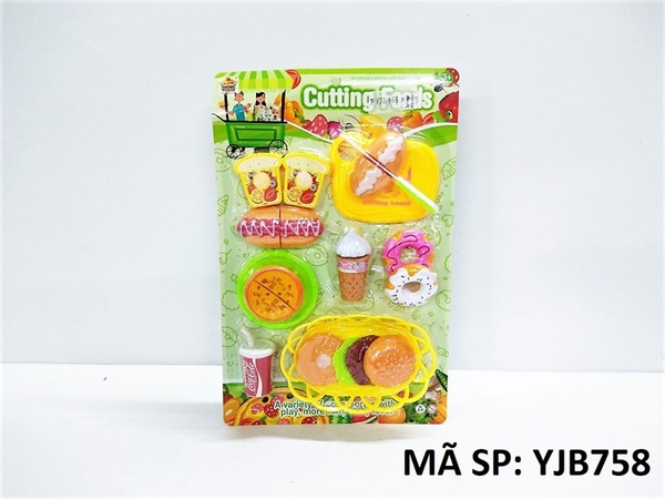YJB758 VĨ BẾP DÍNH BÁNH MÌ XÚC XÍCH + THỚT + HAMBUGER + COCA + KEM + BÁNH QUY, DONUT (Cutting Foods)