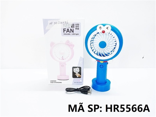 HR5566A HỘP QUẠT BÀN PIN DOREMON ĐÈN + ĐẾ + SẠC USB