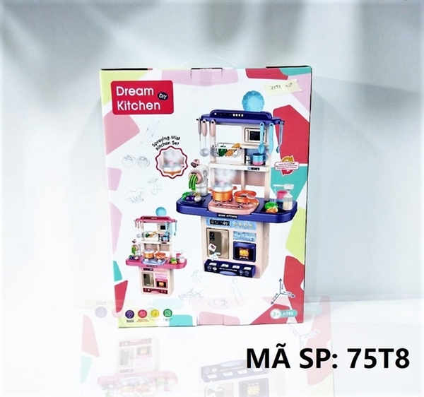 75T8 HỘP KỆ BẾP PIN HƠI NƯỚC LÒ NƯỚNG, TỦ LẠNH, MÁY ÉP LÀM MÌ, 8 HŨ ĐẤT SÉT, BẾP GAS, BỒN RỬA RAU (HỒNG) Dream Kitchen 75T-5, 75T-6, 75T-7, 75T-8