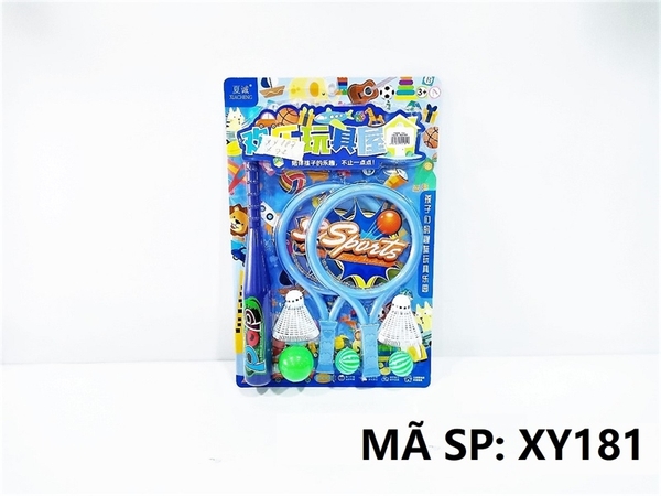 XY181 VỈ BÓNG CHÀY 1C 3 BANH + VỢT CẦU LÔNG 2C