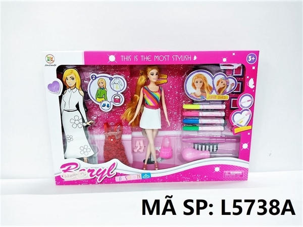 L5738A HỘP BABY 1C + 4C BÚT MÀU NHUỘM TÓC + 1 ÁO, 1 ĐÔI GIÀY, TÚI XÁCH Beryl L5738-A