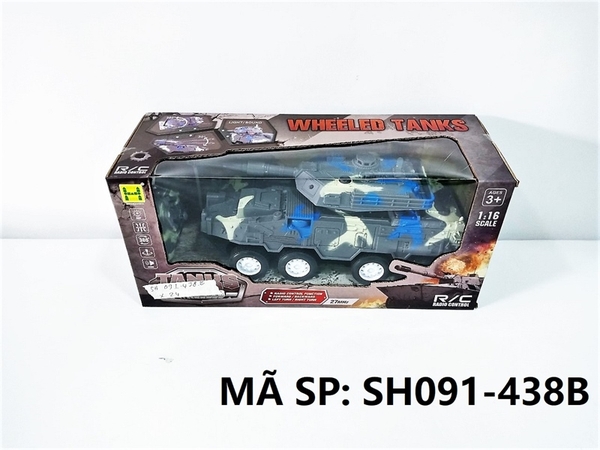 SH091-438B HỘP XE TĂNG 8 BÁNH ĐIỀU KHIỂN 7 ĐỘNG TÁC, CÓ SẠC, XOAY NÒNG 360 ĐỘ, TL 1:16 SH091-437