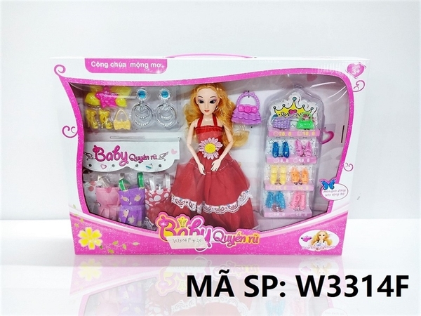 W3314F HỘP BABY 1C KHỚP, MẮT THỦY TINH, 4 ÁO, 7 ĐÔI GIÀY, BÔNG TAI, TÚI XÁCH Baby Quyến Rũ