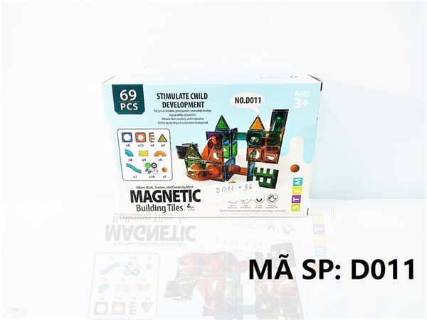 D011 HỘP XẾP HÌNH NAM CHÂM TRƯỢT BANH 69 MIẾNG Magnetic Building Titles J011