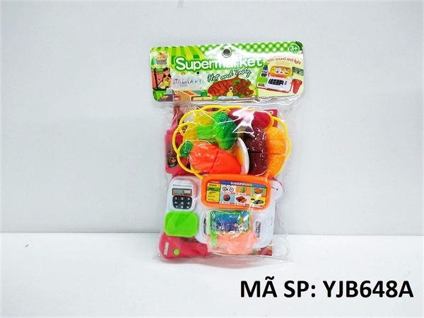 YJB648A TÚI BẾP MÁY TÍNH TIỀN SIÊU THỊ + RỔ + THỊT, TRỨNG ỐP LA + TƯƠNG ỚT + KẸP GẮP (PVC)