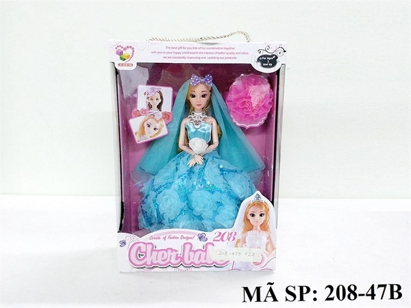 208-47B HỘP BABY 1C CÔ DÂU KHỚP, MẮT THỦY TINH, DÂY CHUYỀN