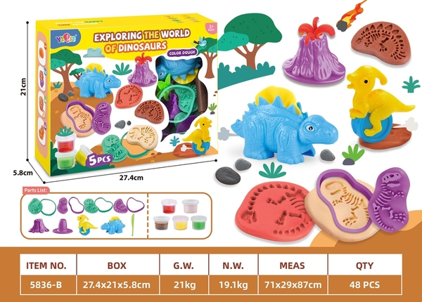 5836-B  HỘP ĐẤT SÉT NẶN KHỦNG LONG 5 HŨ + KHUÔN