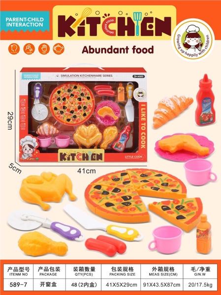 589-7  HỘP BẾP BÁNH PIZZA, GÀ, XÚC XÍCH, BÁNH SỪNG TRÂU