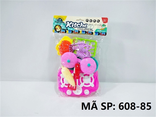 608-85 TÚI BẾP GAS ĐÔI, CHẢO, NỒI + TÔM, CÁ, BẮP, CHUỐI, DAO, MUỖNG, NĨA (PVC) 608-