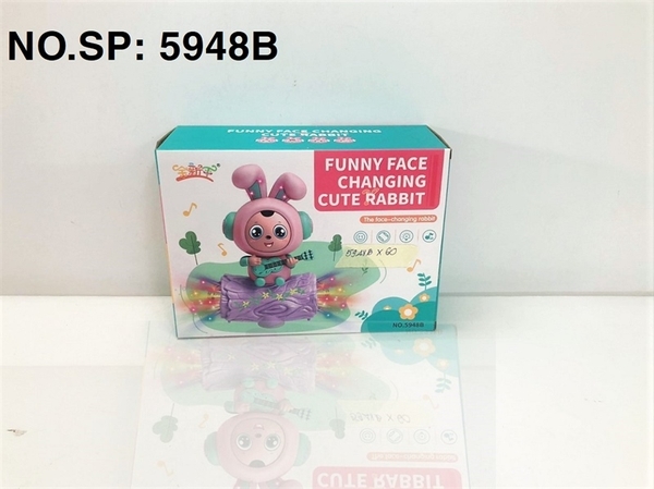 5948B HỘP THỎ NGỒI KHÚC GỖ PIN NHẠC ĐÈN, ĐỔI MẶT Funny Face Changing Cute Rabbit