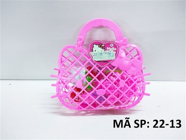 22-13 TÚI XÁCH TRANG ĐIỂM KITTY (MẮT KIẾNG, ĐT PIN MÈO KITTY, LƯỢC, KẸP)