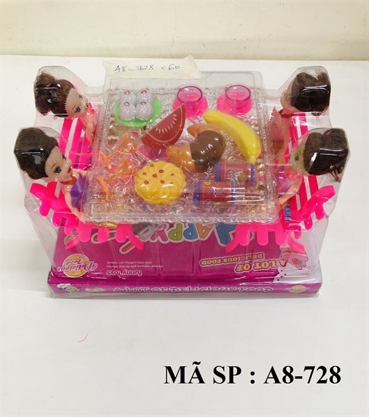 A8-728 HỘP KIẾNG BÀN ĂN 4 BÉ 2 GHẾ DÀI + CHUỐI, DƯA HẤU, TÁCH TRÀ A8-721 A8-722 A8-726 A8-729 A8-55