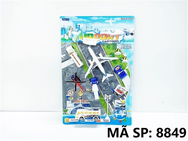 8849 VĨ XE JEEP, CONTAINER, MÁY BAY, TRỰC THĂNG TRỚN 7C + BIỂN BÁO Air Port Cartoon