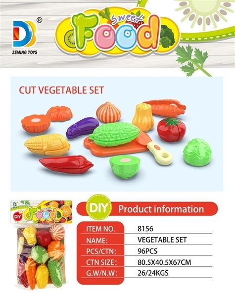 8156 TÚI BẾP DÍNH RAU CỦ, CÀ CHUA, CÀ TÍM, BẮP, CÀ RỐT + THỚT + DAO (PVC)