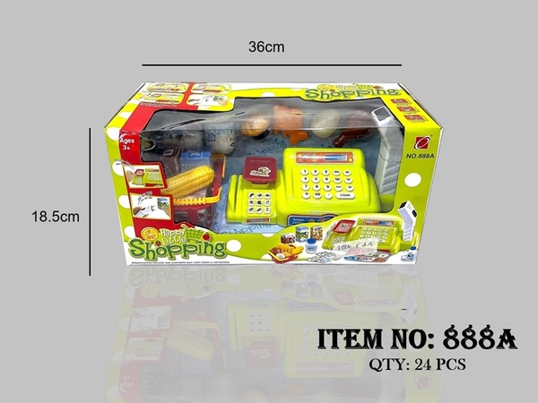 888A HỘP MÁY TÍNH TIỀN SIÊU THỊ PIN + MÁY QUÉT MÃ PIN + GIỎ THỨC ĂN