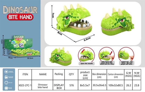 X023-27C-1  HỘP KHỦNG LONG SỪNG CẮN TAY 12C