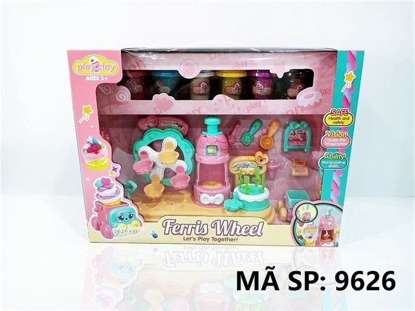 9626 HỘP ĐẤT SÉT LÀM KEM 6 HŨ + MÁY ÉP, KHUÔN, MUỖNG + CÂN + XE ĐẨY Ferris Wheel