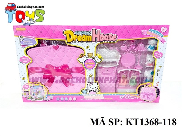 KT1368-118 HỘP NỘI THẤT NHÀ VALI + GIƯỜNG+GHẾ SOPHA, TỦ, 2 ÁO+ 3C KITTY