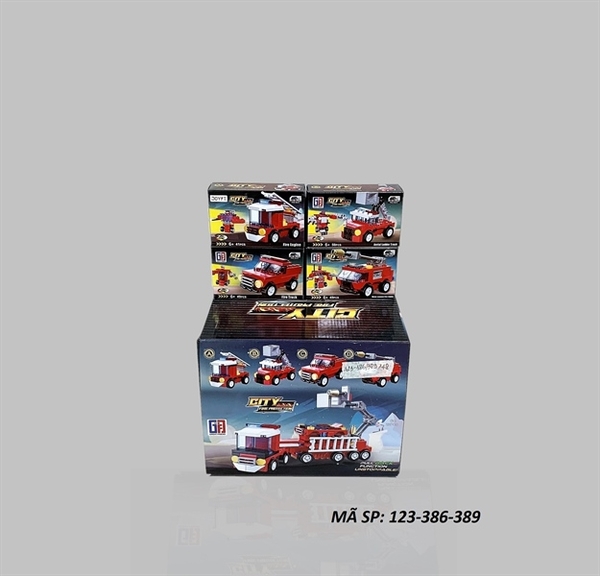 123-386-389 HỘP LOGO RÁP XE CỨU HỎA TRỚN 4 IN 1 HỘP 20C GREAT FRIEND