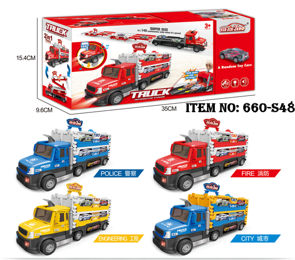 660-S48  HỘP XE CONTAINER PIN ĐƯỜNG RAY CHỞ 6C XE HƠI + BỆ PHÓNG