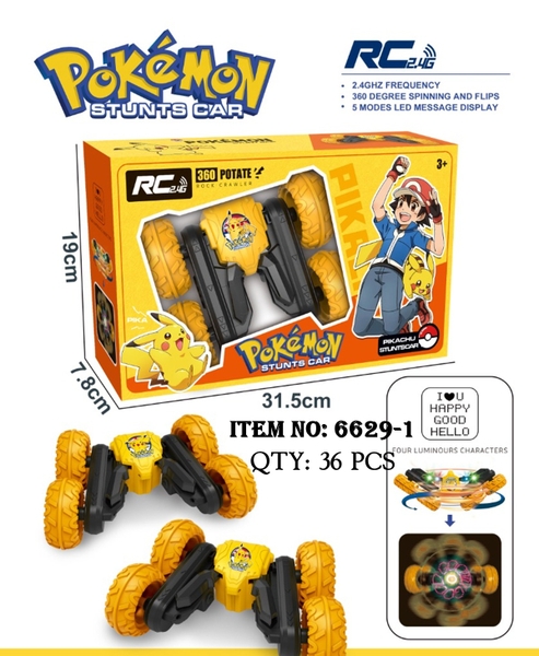 6629-1  HỘP XE ĐỊA HÌNH BƯỚM ĐIỀU KHIỂN 7 ĐỘNG TÁC, CÓ SẠC, XOAY 360 ĐỘ POKEMON