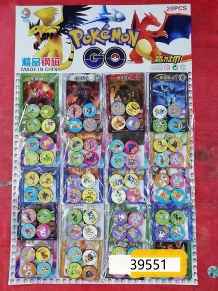 39551 VỈ 20 BỘ 4 VIÊN NAM CHÂM DẸT POKEMON + 1C THẺ BÀI