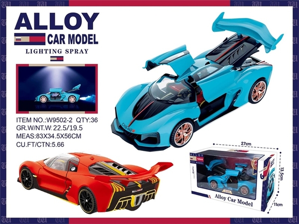 W9502-2 HỘP XE HƠI SẮT MÔ HÌNH PHUN KHÓI MỞ CỬA PIN