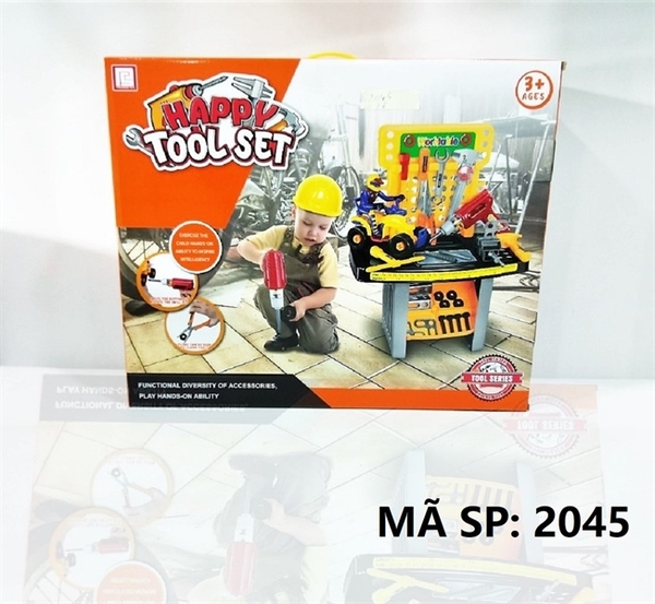 2045 HỘP KỆ KỀM BÚA, KHOAN PIN, ỐC VÍT, XE MOTO CÓ NGƯỜI RÁP ỐC VÍT 45 MIẾNG Happy Too Set