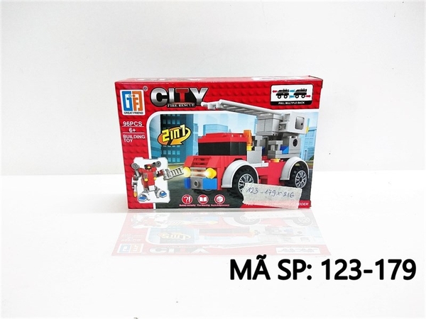 123-179 HỘP LOGO RÁP XE CÔNG TRÌNH CỨU HỎA THANG 96 MIẾNG 2 IN 1 123-181