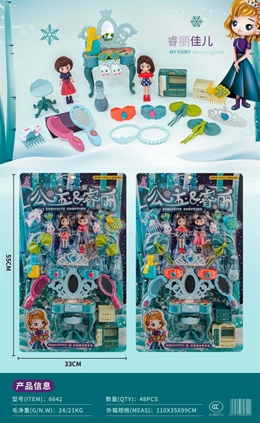 6642 VỈ BÀN TRANG ĐIỂM, GHẾ, LƯỢC, GƯƠNG, BÔNG TAI THỎ, CÀI THỎ, VƯƠNG MIỆN + 2C BÉ