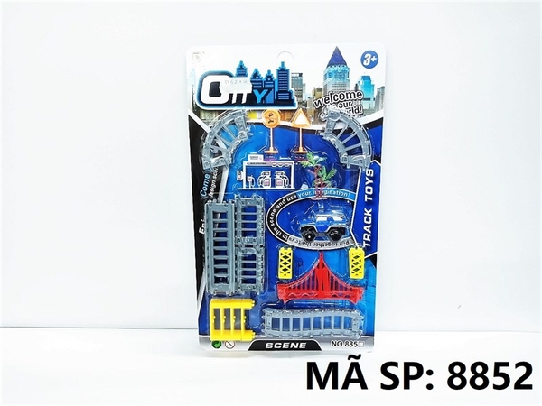 8852 VỈ ĐƯỜNG RAY CẦU VỒNG XE JEEP PIN + TRẠM XĂNG, BIỂN BÁO, CÂY