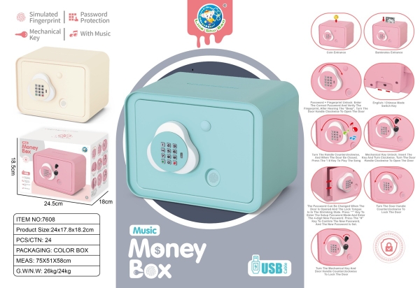 7608  HỘP MÁY RÚT TIỀN ATM PIN, VÂN TAY, CHÌA KHÓA + SẠC USB