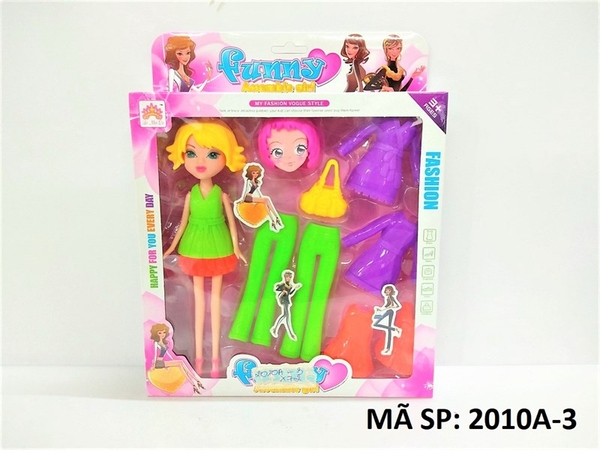 2010A-3 HỘP BABY KHUÔN 1C 4 ÁO, 2 QUẦN DÀI, TÚI XÁCH, 1 BỘ TÓC Funny