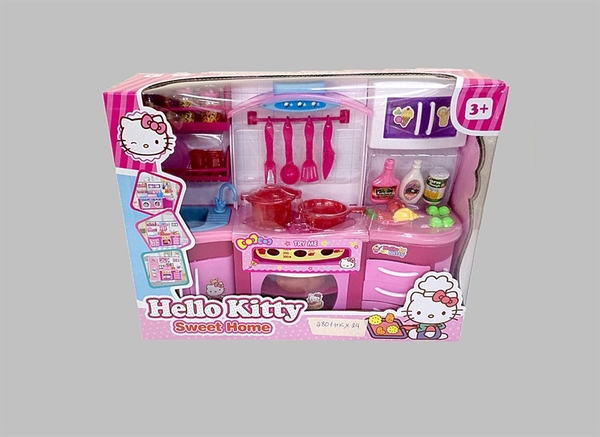2801HK HỘP NHÀ BẾP PIN LÒ NƯỚNG, MÁY HÚT KHÓI, BỒN RỬA CHÉN , NỒI , CHẢO , KỆ ĐỰNG GIA VỊ ( HELLO KITTY )