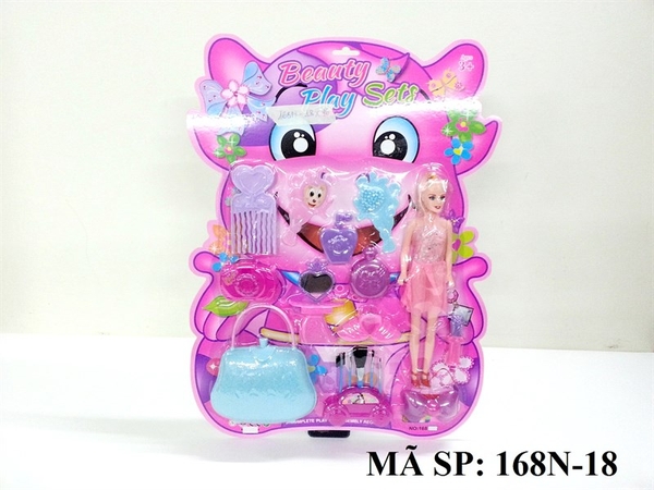 168N-18 VỈ TRANG ĐIỂM + 1C BABY + MÁY CHỤP HÌNH, TÚI XÁCH, BÀN, KẸP TÓC, CỌ (HEO HỒNG)
