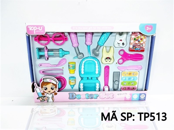 TP513 HỘP BÁC SĨ NHA KHOA + MẮT KIẾNG, ỐNG TIM, BÚA, KÉO, DAO, BÀN CHẢI, THUỐC + HÀM RĂNG + 2C RĂNG