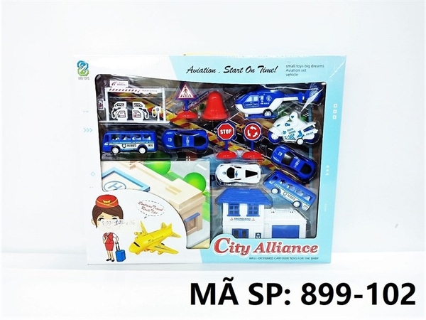 899-102 HỘP MÔ HÌNH XE CS (BUS, MOTO, HƠI, TRỰC THĂNG) + BIỂN BÁO City Alliance