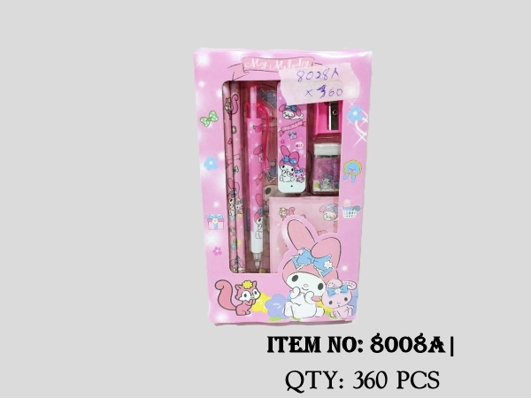 8008A  HỘP BỘ DỤNG CỤ HỌC TẬP SANRIO 7 MÓN  (VIẾT CHÌ, VIẾT MỰC, CHUỐT, GÔM)