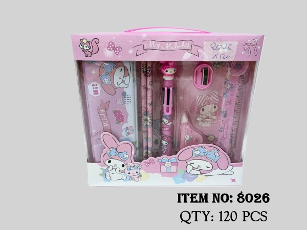 8026  HỘP BỘ DỤNG CỤ HỌC TẬP SANRIO (HỘP BÚT, BÚT CHÌ, CHUỐT, GÔM, THƯỚC)