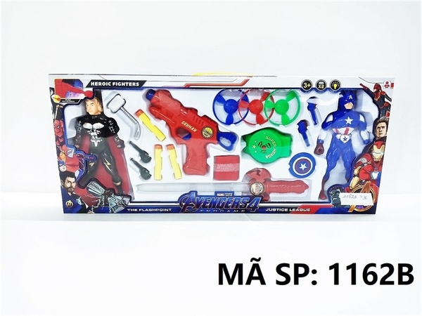 1162B HỘP SIÊU NHÂN 2T AVENGERS ĐÈN (THOR, CAPTAIN) + CÂY BẮN HÍT + 3C MÚT HÍT + BÔNG VỤ 3C + TAY CẦM ĐÈN