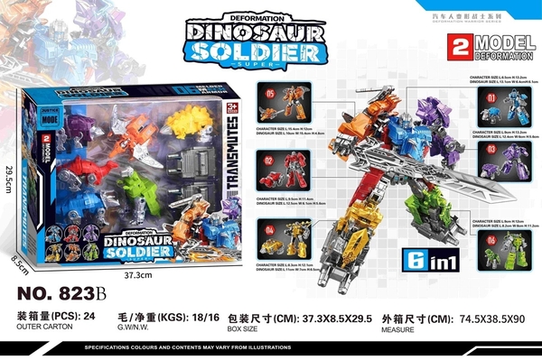 823B  HỘP RÁP KHỦNG LONG 6C BIẾN HÌNH ROBO