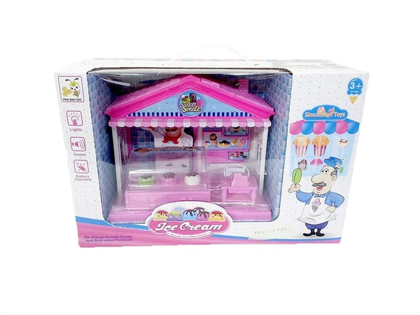 71022-4 HỘP BẾP QUẦY KEM PIN + BÀN+ GHẾ (ice cream) màu hồng