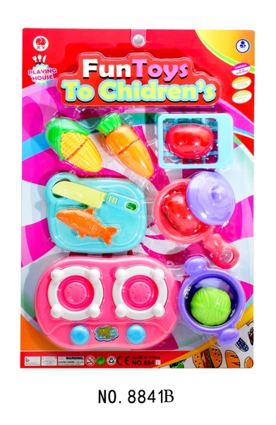 8841B  VỈ BẾP GAS ĐÔI, THỚT, CHẢO, NỒI, TRÁI CÂY DÍNH