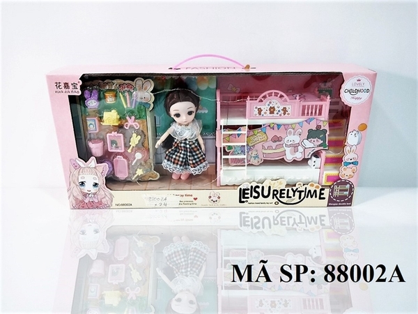 88002A HỘP BABY 1C CHIBI MẮT THỦY TINH, GIƯỜNG 2 TẦNG, ĐỒNG HỒ, LY, KÉO Leisurelytime