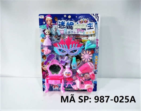 987-025A VỈ TRANG ĐIỂM MÁY SẤY, BÀN TRANG ĐIỂM, MẮT KIẾNG NẠ, GHẾ, XE VESPA, KẸP TÓC + 1C BABY FROZEN (NGƯỜI TUYẾT)